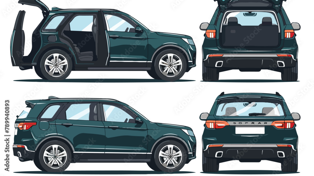 SUV car with open boot. Side and background view. Vector fl