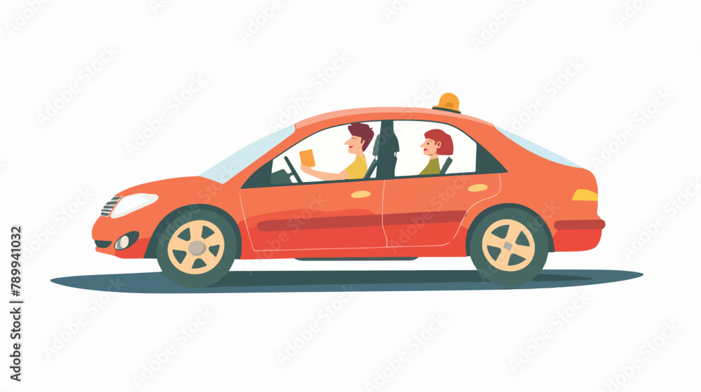 Taking a driving test at a driving school. Vector illustration