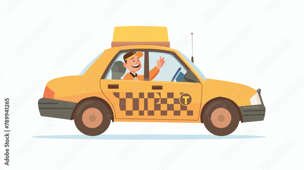Taxi with Smiling driver in Windows. Taxi service