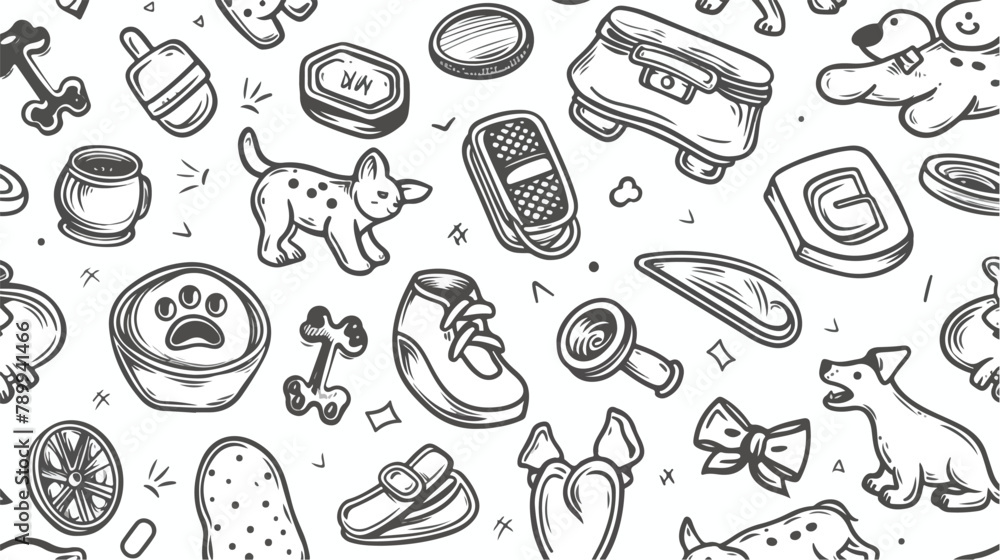 Seamless pattern with items for dogs drawn