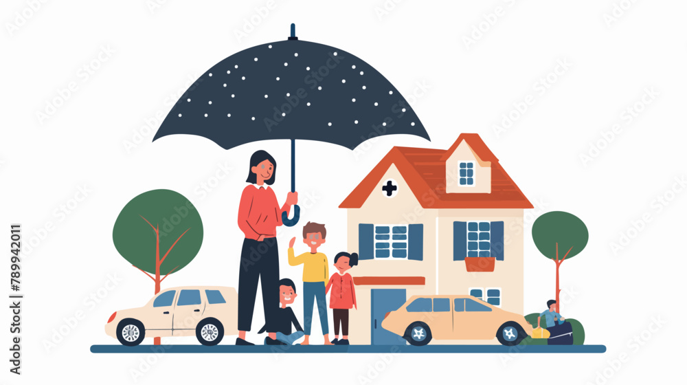 The concept of property insurance. Family with children