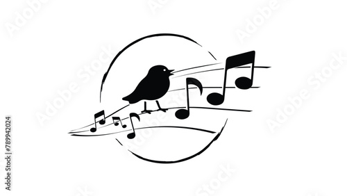 Cute little bird sitting on music note and singing. Music Theme concept. Vector EPS design. 
