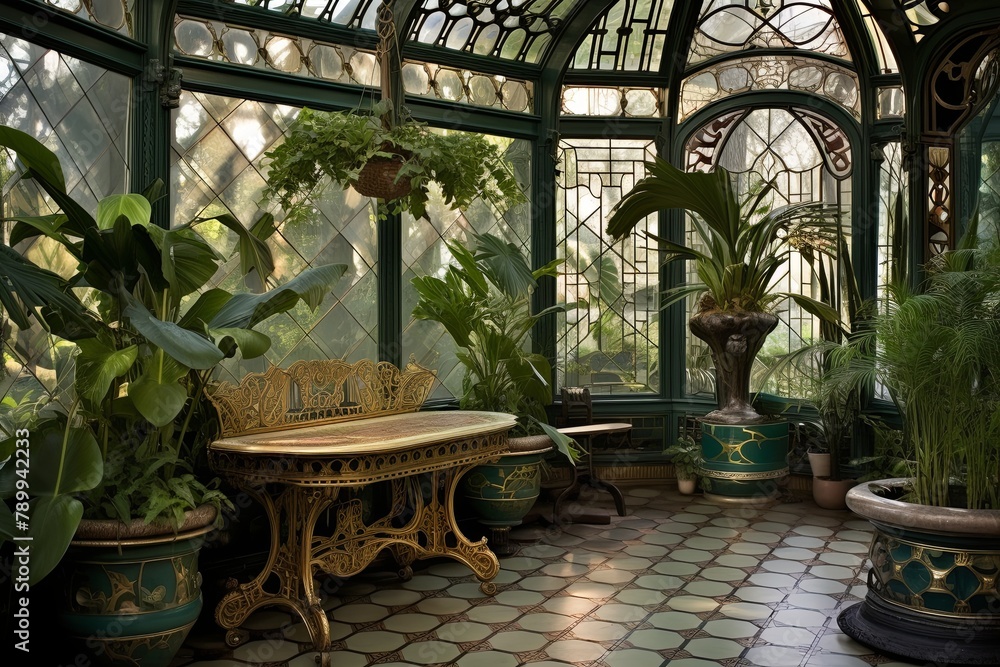 Brass Fittings and Indoor Palms: Art Nouveau Conservatory Patio Decors