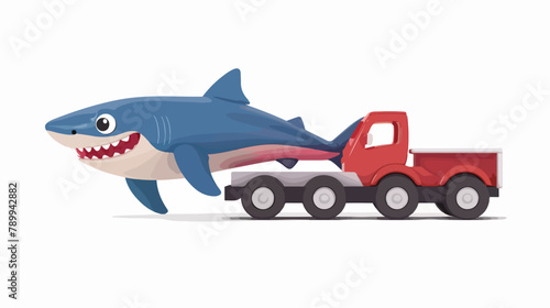 Shark with truck toy on white background baby toys Vector