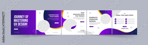 How to be better ux designer media carousel, Linkedin and Instagram carousel template for design coach, EPS vector illustration.  