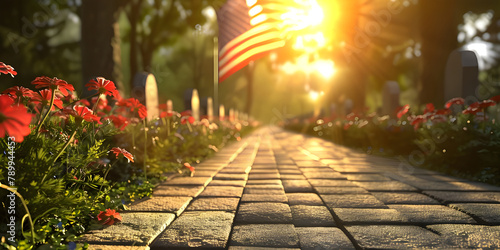 National Cemetery with American flag background - Ai Generated