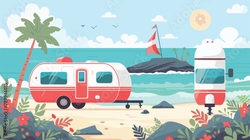 Trailers caravan on weekend holiday. Summer sea lands © Nova