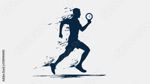 Silhouette of a runner with a stopwatch. Hand drawn