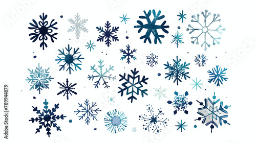 Set of flat simple winter snowflakes. Vector illustration
