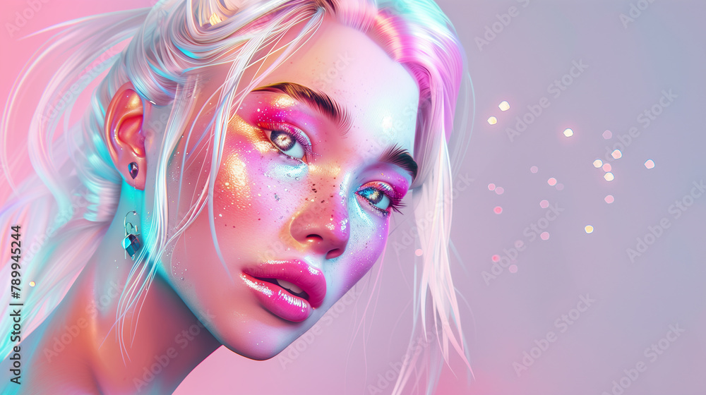Otherworldly Gaze: Silver-Haired Beauty in a Fantasy of Colors and Light Otherworldly Gaze: Silver-Haired Beauty in a Fantasy of Colors and Light
