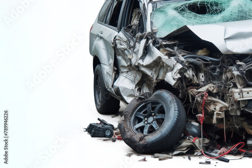 car damaged in accident isolated on white background copy space