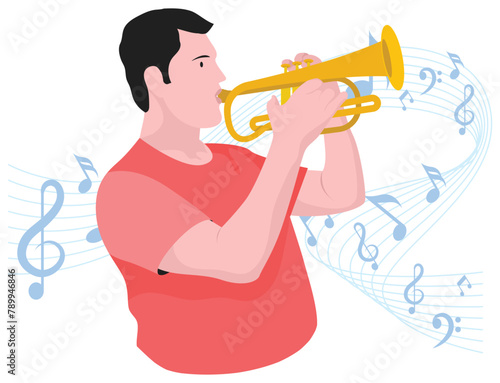 Boy playing Cornet - Musical rock band illustration