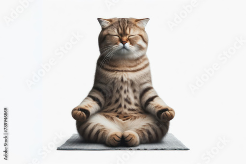 cat meditation isolated on white background