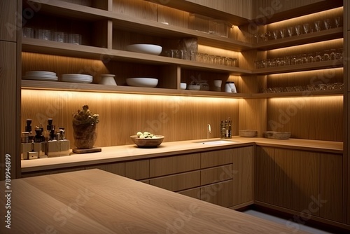 Warm Wood Tones: Contemporary Monastery Kitchen Inspirations with Recessed Shelving