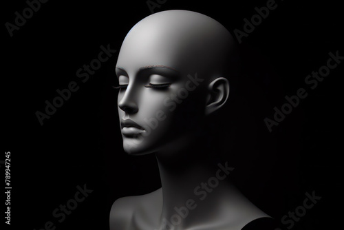 mannequin heads isolated on dark black background