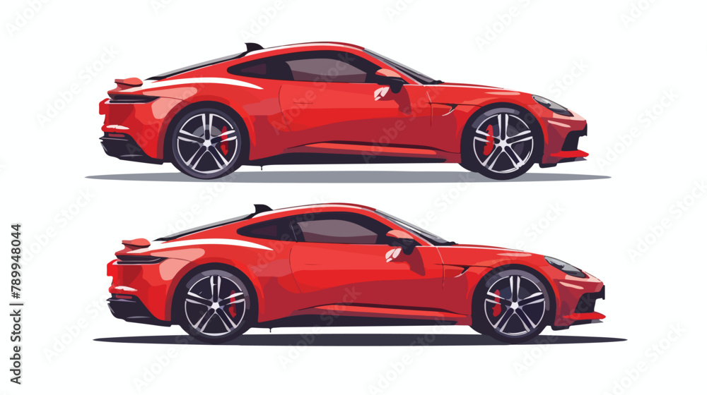 Sport red car two angle set. Car front and rear view.