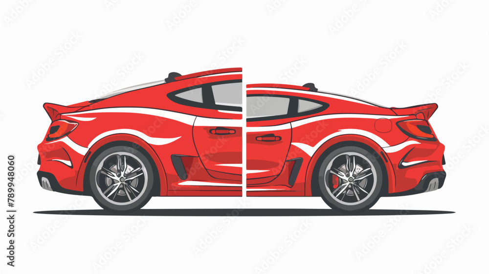 Sport red car two angle set. Car front and rear view.