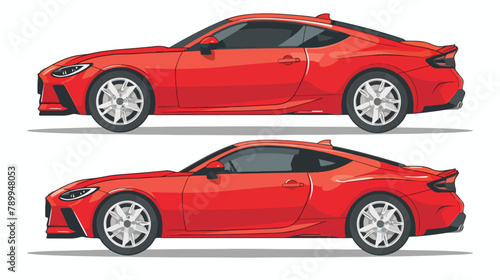 Sport red car two angle set. Car front and rear view.