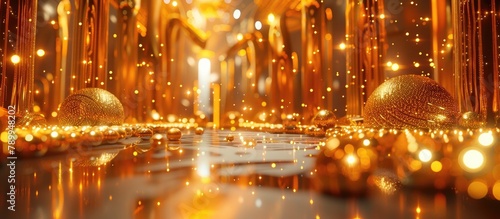 Captivating Gold Themed Immersive Art Installation Showcasing Light Sound and Interactive Elements