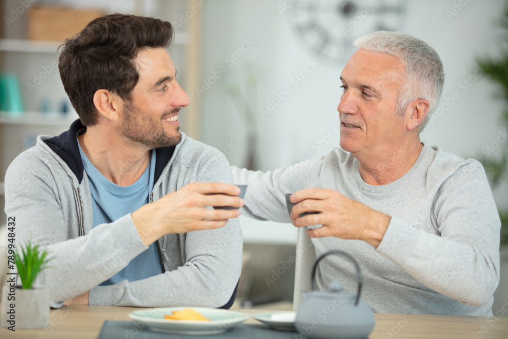 Obraz premium mature man spending time with his son at home