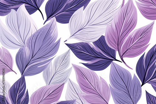An abstract of foliage line art vector on white background, purple pastel color tropical leaf in hand drawn pattern for fabric