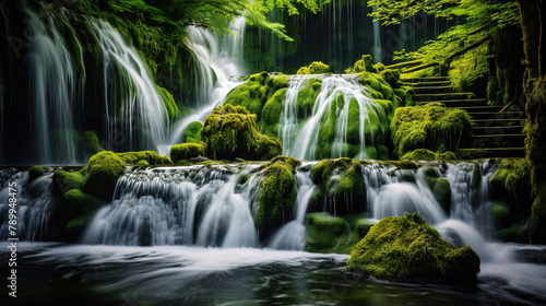 waterfall in the forest.