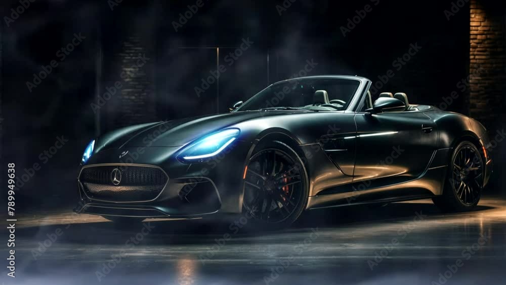luxury sports car seen from the front. the car lights are on luxury sports car seen from the front. the car lights are on
