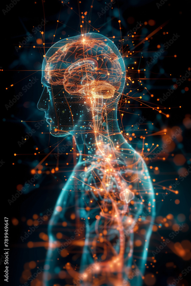 Nervous System Back View - Blue and orange abstract illustration