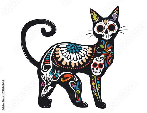 Mexican day of the dead colorful cat design