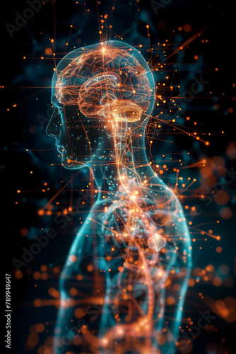 Obraz na płótnie Nervous System Back View - Blue and orange abstract illustration w salonie