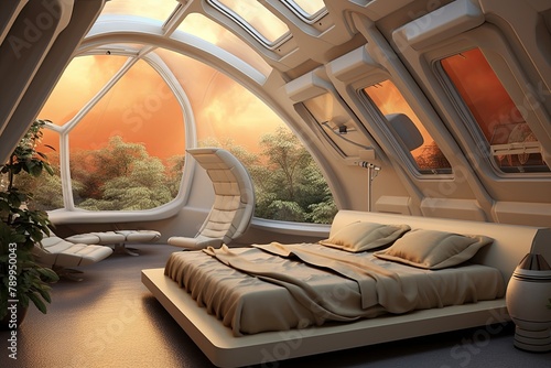 Oxygen-Enhanced Futuristic Biodome Bedroom Ideas: Neutral Color Palette Inspiration