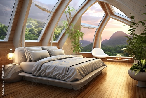 Solar-Powered Futuristic Biodome Bedroom Ideas: Sustainable Bamboo Flooring Concepts © Michael
