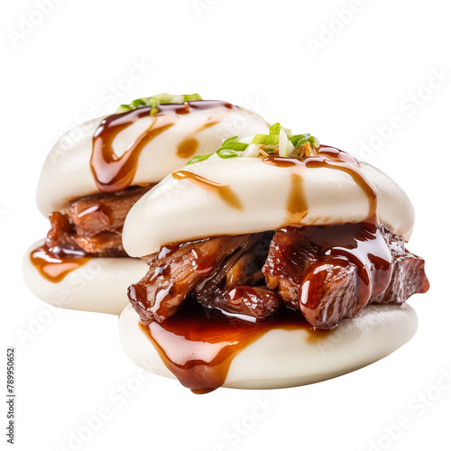 Delicious and Yummy Char Siu Bao BBQ Pork Buns Isolated On White Background  photo