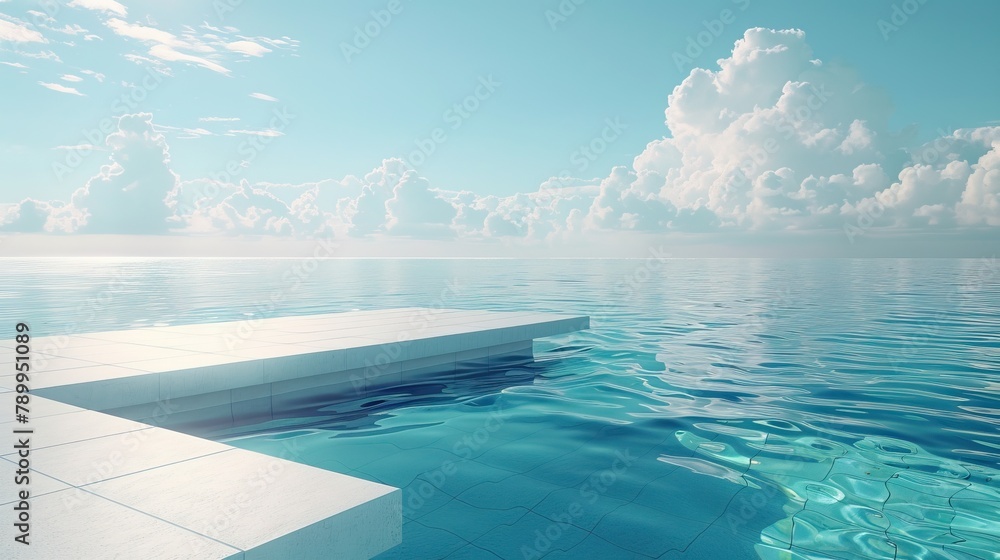 3d rendering of an infinity pool with a view of the ocean