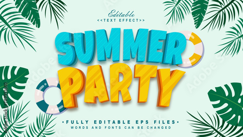 editable cartoon summer party text effect.typhography logo photo