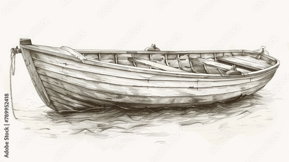 A boat depicted in a 2d drawing with a charming engraved style A boat depicted in a 2d drawing with a charming engraved style