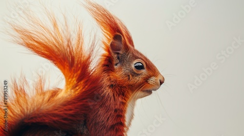  A tight shot of a squirrel's head against a pristine white backdrop, displaying no hair If you intended to describe the squirrel having a bushy red