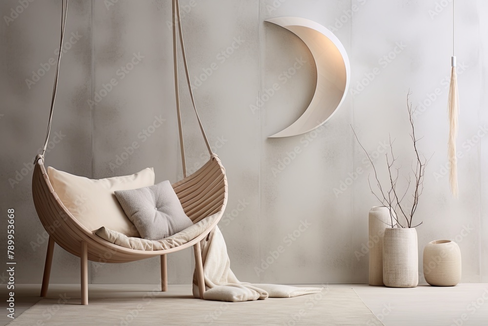 Crescent Moon Magic: Serene Minimalist Bedroom Decor with Soft Tones
