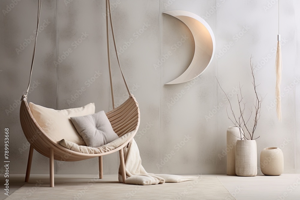 Crescent Moon Magic: Serene Minimalist Bedroom Decor with Soft Tones Crescent Moon Magic: Serene Minimalist Bedroom Decor with Soft Tones