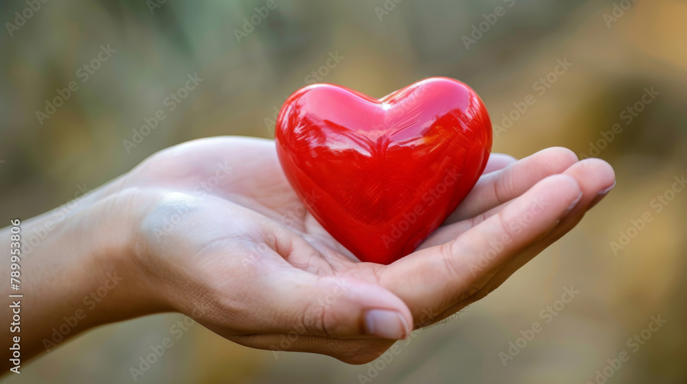 Hand with red heart symbolizing heart donation Valentines love medical charity concept Hand with red heart symbolizing heart donation Valentines love medical charity concept