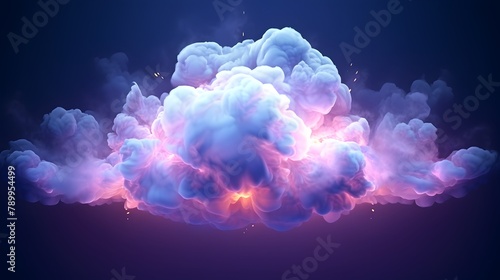  Behold the mesmerizing spectacle of an abstract cloud illuminated by a neon light ring, casting its radiant glow upon the depths of the night sky, captured in stunning HD clarity with intricate 3D