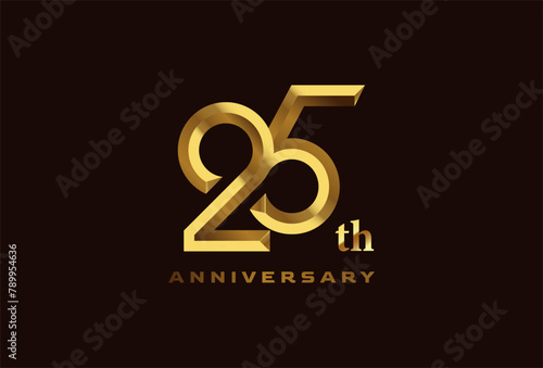 Golden 25 year anniversary celebration logo, Number 25 forming infinity icon, can be used for birthday and business logo templates,  vector illustration