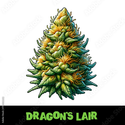 Vector Illustrated Dragon's Lair Cannabis Bud Strain Cartoon
