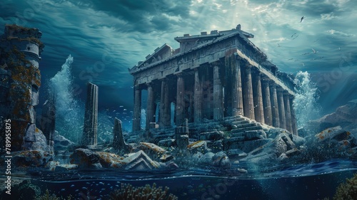 The lost city of Atlantis, an ancient metropolis swallowed by the sea.