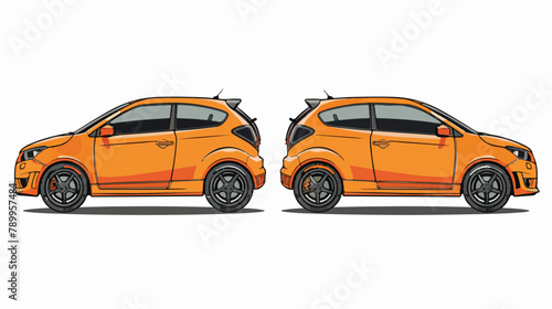 Fototapeta Naklejka Na Ścianę i Meble -  Orange hatchback car two angle set. Car with driver m