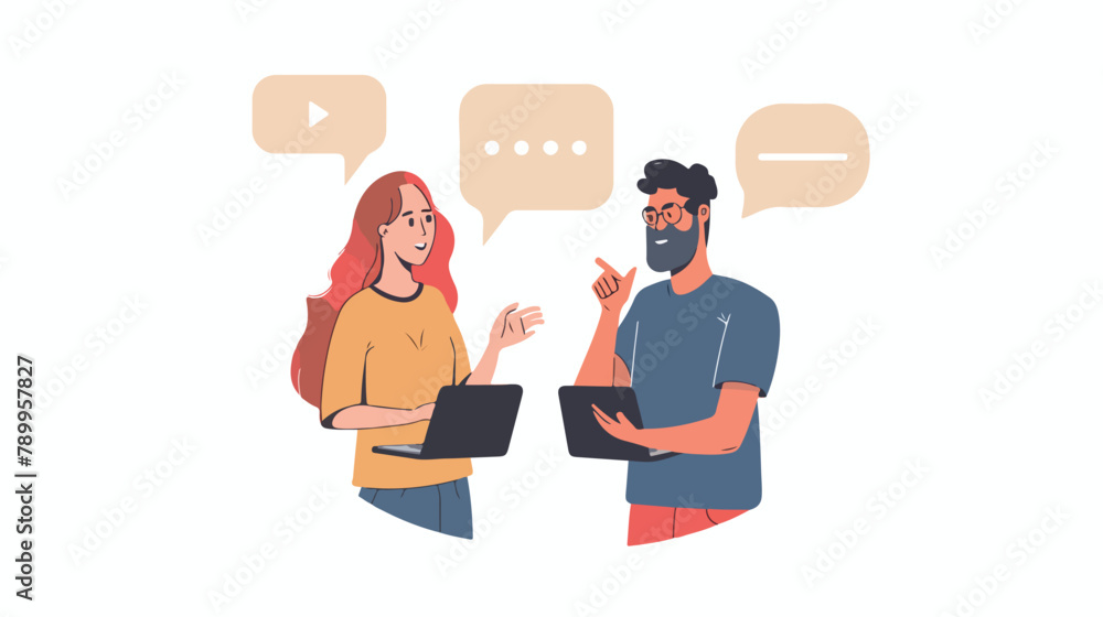 Man and woman discussing work . Hand drawn style vector