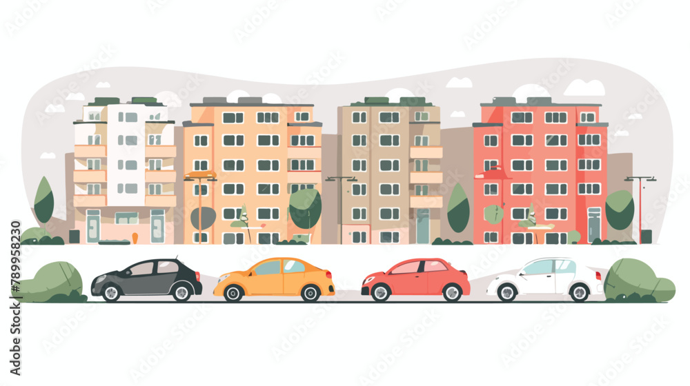 Parking with cars in the residential complex. Vector