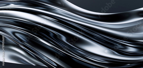 Silky black and silver waves in a modern design for luxury car ads and tech.