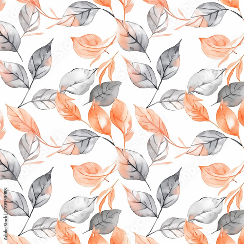 Elegant Flora  Peachy Watercolor Leaves on a Pristine White Background