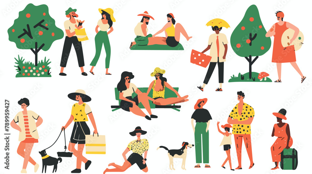 People in the park. Vector summertime flat style illustration